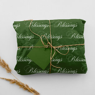 Festive Green Blessings Script Font Tissue Paper