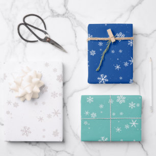 Festive Green Blue White Snowflake Christmas Wrapping Paper Sheet