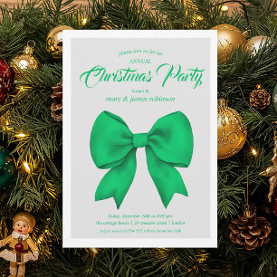 Festive Green Bow Christmas Holiday Party Invitation