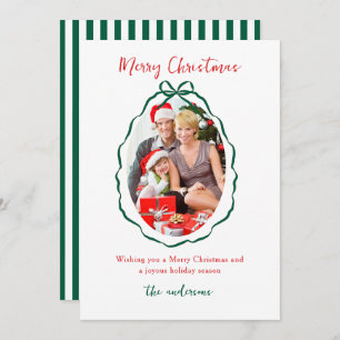 Festive Green Bow Frame Photo Christmas Holiday Card
