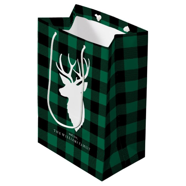 Festive Green Buffalo Plaid Pattern Medium Gift Bag (Front Angled)