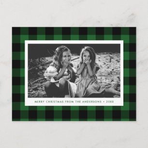 Festive Green Buffalo Plaid Single Photo Christmas Postcard