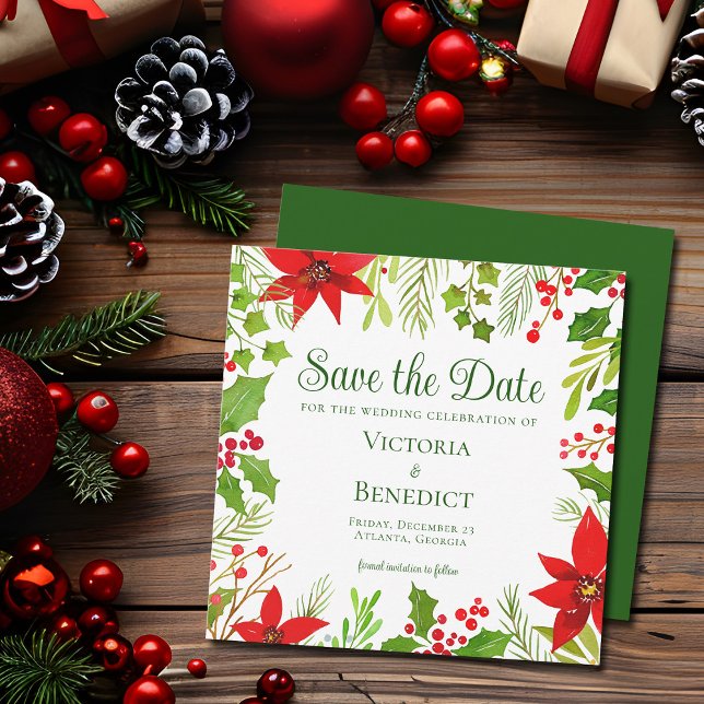 Festive Green Christmas Botanical Wedding Save The Date (Creator Uploaded)
