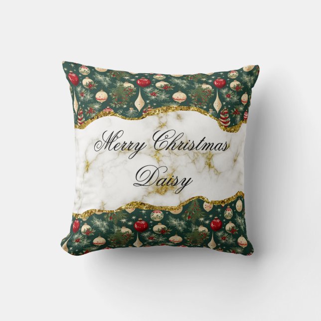 Festive Green Christmas  Custom Throw Cushion  (Front)