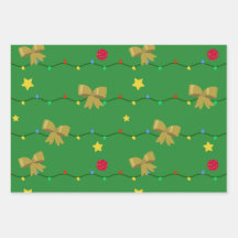 Festive Green Christmas Lights & Gold Bows