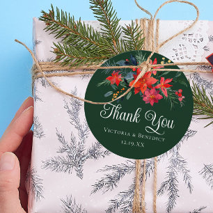 Festive Green Christmas Poinsettia Holiday Wedding Favour Tags