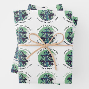 Festive Green Christmas Tree Family Holidays Wrapping Paper Sheet