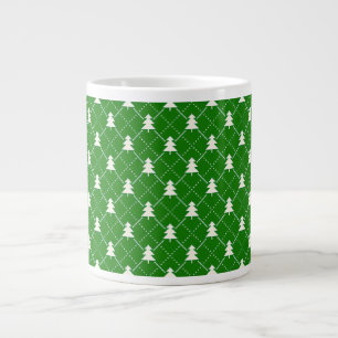 Festive Green Christmas Tree Pattern Large Coffee Mug