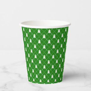 Festive Green Christmas Tree Pattern Paper Cups