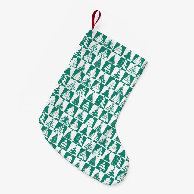 Festive Green Christmas Tree Pattern Small Christmas Stocking (Front (Hanging))