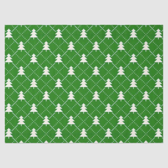 Festive Green Christmas Tree Pattern Tissue Paper (Front)