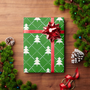 Festive Green Christmas Tree Pattern Wrapping Paper
