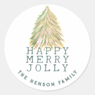 Festive Green Christmas Tree Watercolor Holiday Classic Round Sticker