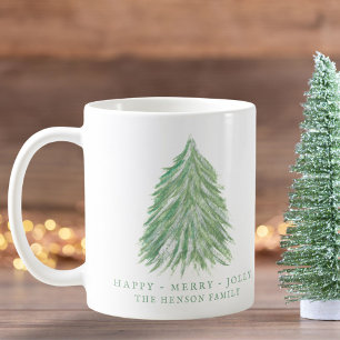 Festive Green Christmas Tree Watercolor Holiday Coffee Mug