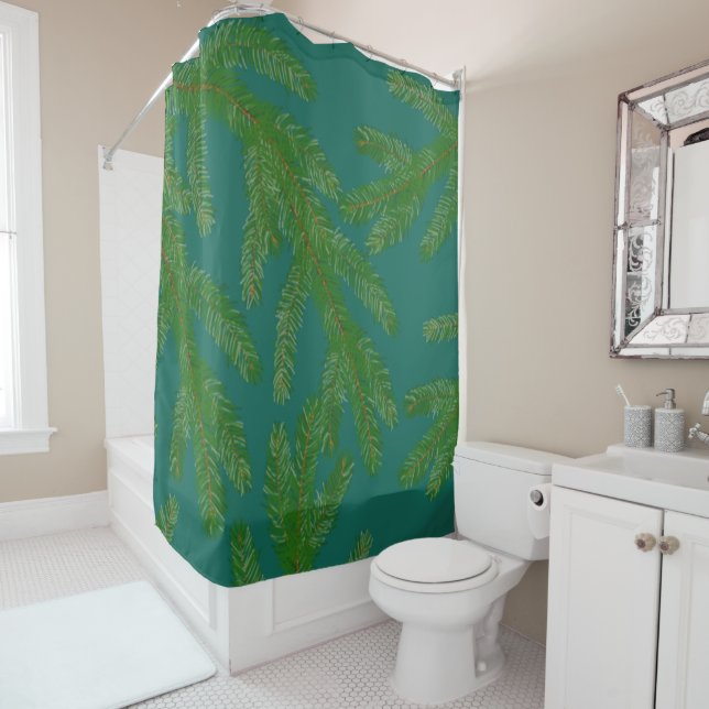 Festive Green fir tree branches and twigs Shower Curtain (In Situ)