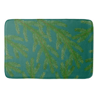 Festive Green Fir Tree Branches Bath Mat