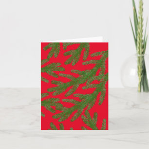 Festive Green Fir Tree Branches  on Red   Card