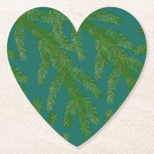 Festive Green Fir Tree Branches   Paper Coaster