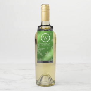 Festive Green Foil Snowflakes Monogram Name Bottle Tag