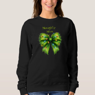 Festive Green Furry Bow-Lights Naughty or Nice Sweatshirt