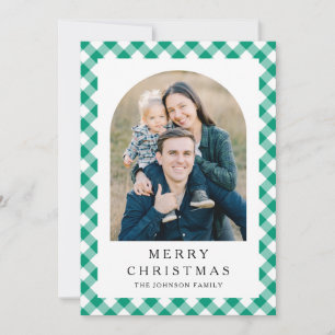 Festive Green Gingham Photo Christmas Holiday Card