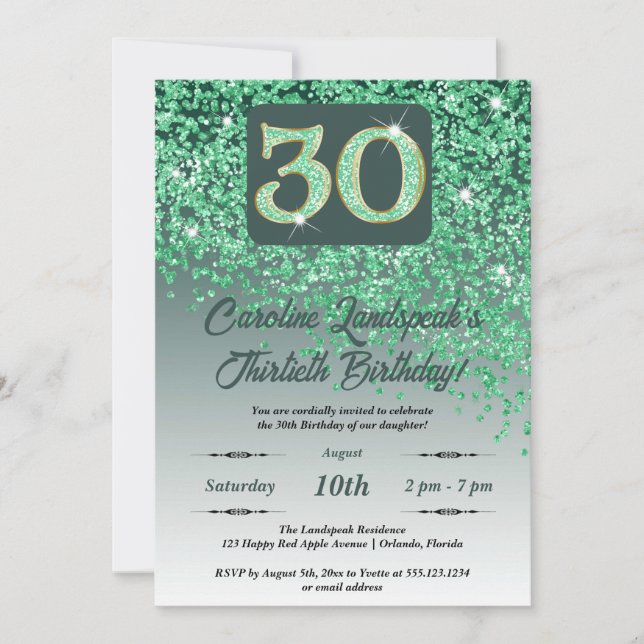 Festive Green Glitter 30th Birthday Invitation (Front)