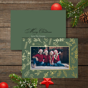 Festive Green Gold Christmas Botanicals Photo Card
