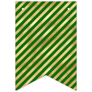 Festive Green Gold Diagonal Stripe Bunting Flags