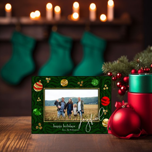 Festive Green & Gold Swirl Holiday Photo Card (Creator Uploaded)