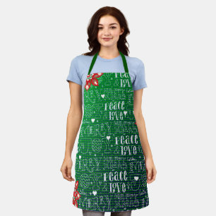 Festive Green Holiday Christmas Script Pattern Apron