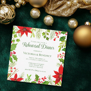 Festive Green Holiday Rehearsal Dinner Invitation