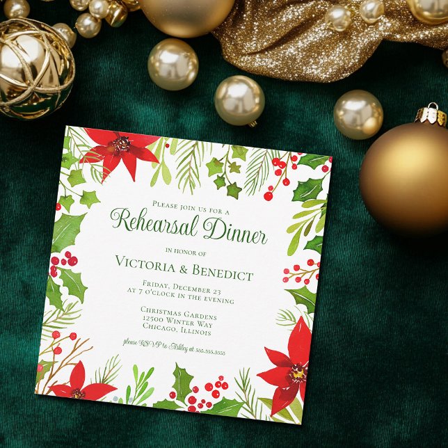 Festive Green Holiday Rehearsal Dinner Invitation (Creator Uploaded)