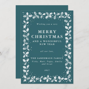 Festive Green Holly + Berry Border Flat Non Photo Holiday Card