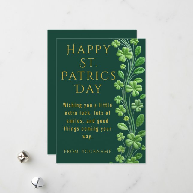  Festive green Lucky Clover St Patricks Day Card (Front/Back In Situ)