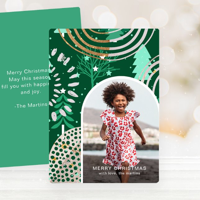Festive Green Merry Christmas Photo with Message Holiday Card (Creator Uploaded)