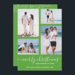 Festive Green Multi Photo Christmas Holiday Card<br><div class="desc">Upload your favourite 4 photos to this Christmas photo card that features your greeting in chic lettering on a festive green background (or any colour) holiday card. Select Matte for heaviest paper and High Definition for best photo quality. MORE COLORS done for you in our store.</div>