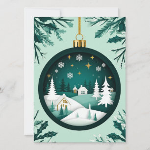 🎄 Festive Green Ornament Winter Village Snowflake Card