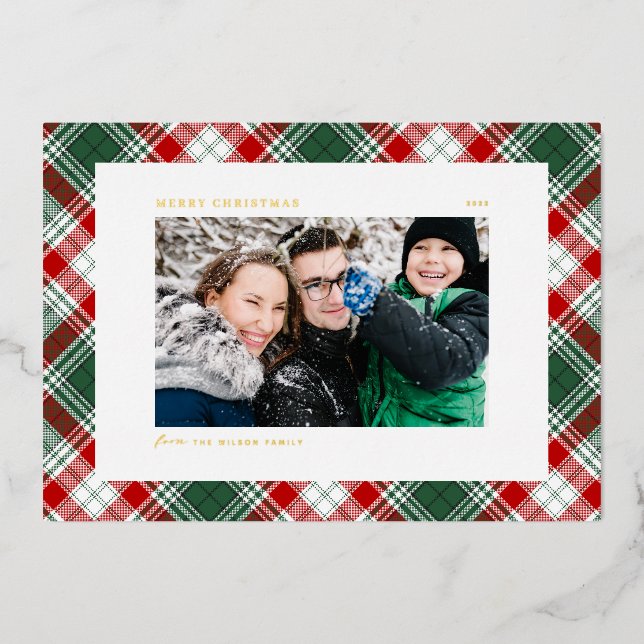 Festive Green Plaid Pattern Photo Merry Christmas (Front)