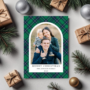 Festive Green Plaid Photo Christmas Holiday Card