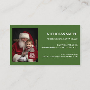 Festive Green Professional Santa Claus Photo Business Card