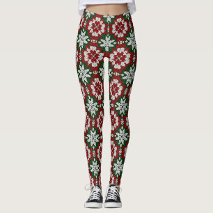 Festive Green Red and White Nordic Knit (2) Leggings