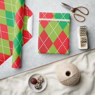 Festive Green & Red Chequered Plaid Wrapping Paper