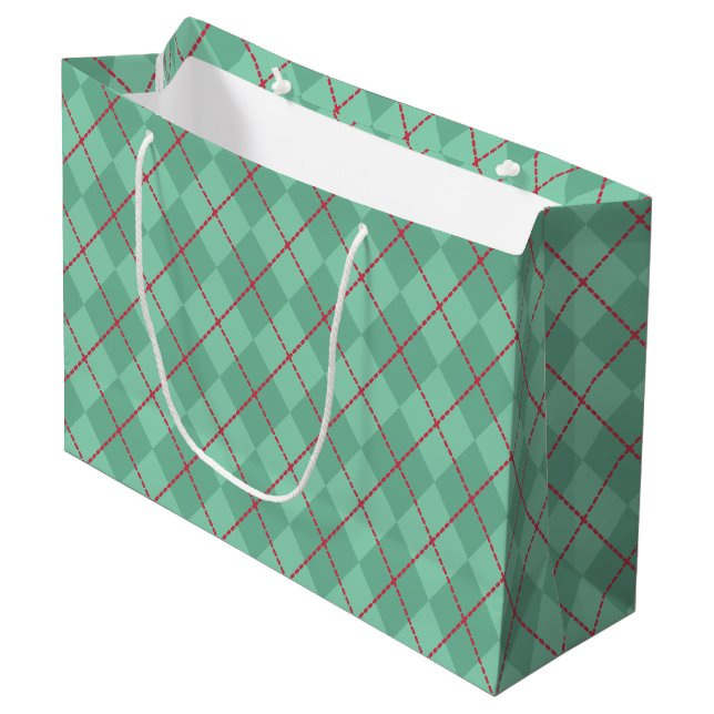 Festive Green Red Christmas Gift Bag (Front Angled)