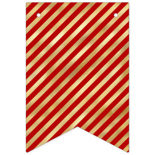 Festive Green, Red, Gold Diagonal Stripe Bunting