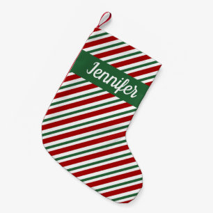 Festive Green Red Striped Merry Christmas Small Christmas Stocking