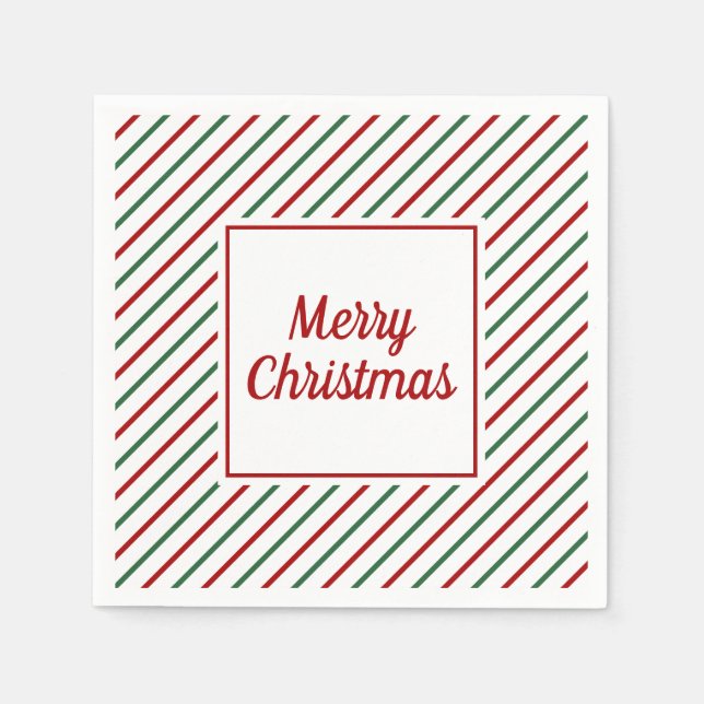 Festive Green Red Stripes Christmas  Napkin (Front)
