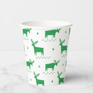 Festive Green Reindeer   Christmas Party Drinkware Paper Cups