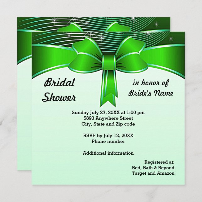 Festive Green Ribbon Bridal Shower Invitation (Front/Back)