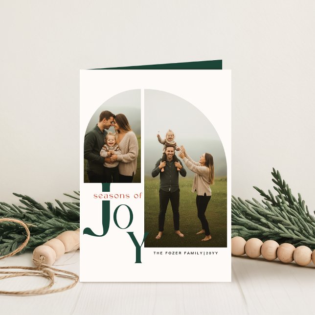 Festive Green Script Folded Two Photo Christmas Holiday Card (Creator Uploaded)