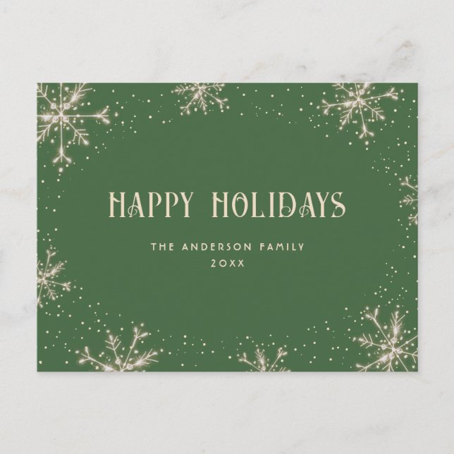Festive Green Snowflake Holiday Postcard (Front)